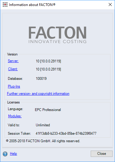Information about FACTON dialog
