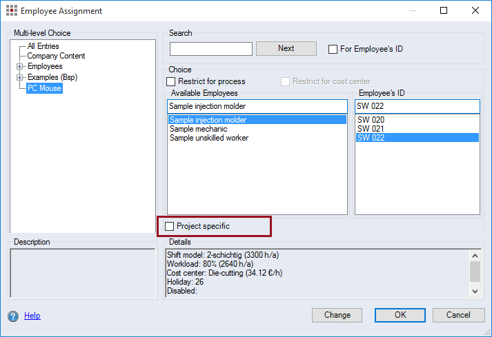 Project-specific Worker Assignment dialog