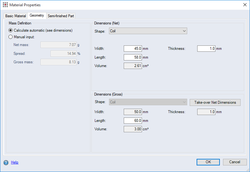 Material Properties dialog, Geometry tab