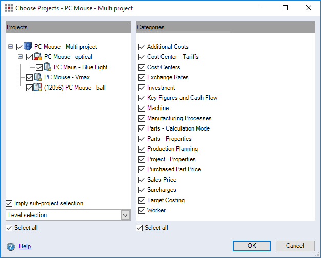 Choose Projects dialog
