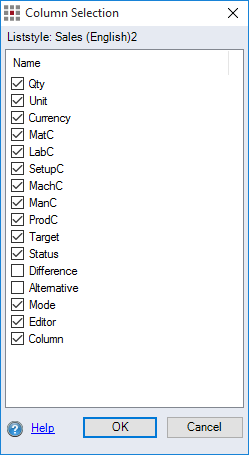 Column Selection Dialog
