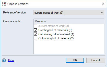 Choose Versions dialog