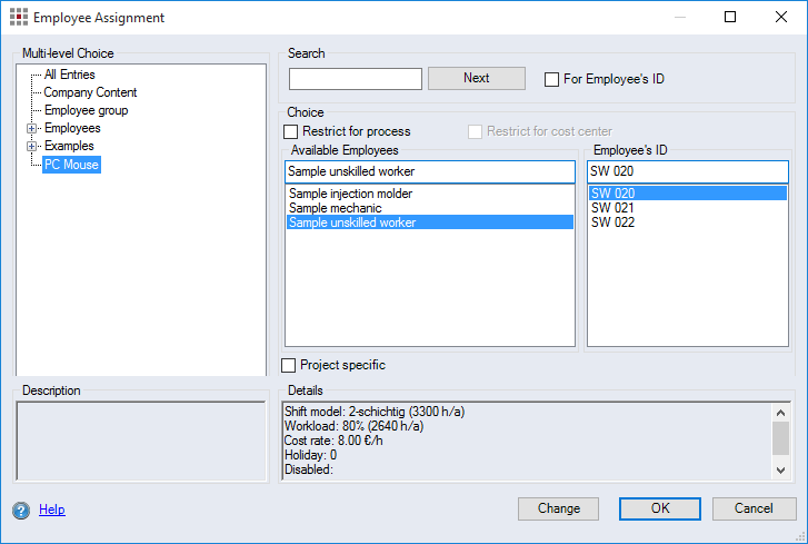 Worker Assignment dialog