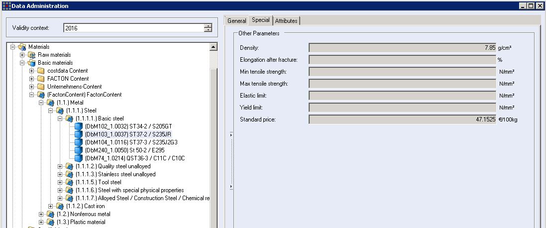 Administration - FACTON® Content - Basic Materials category