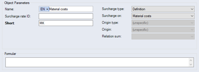Data Administration dialog, Basic dataCosting scheme
