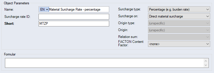 Data Administration dialog, Basic dataCosting scheme