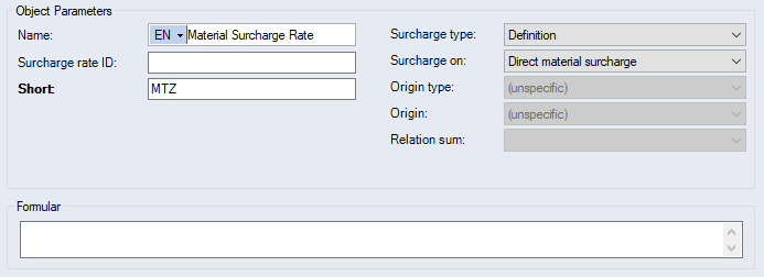 Data Administration dialog, Basic dataSurcharge rates