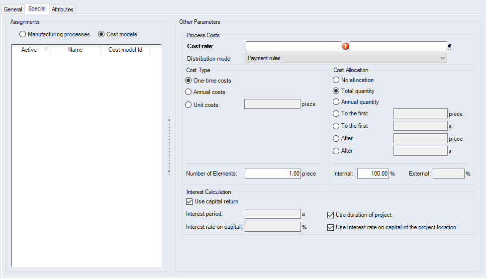 Additional Costs, Special Tab