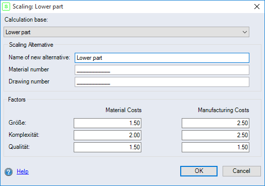 Scaling dialog