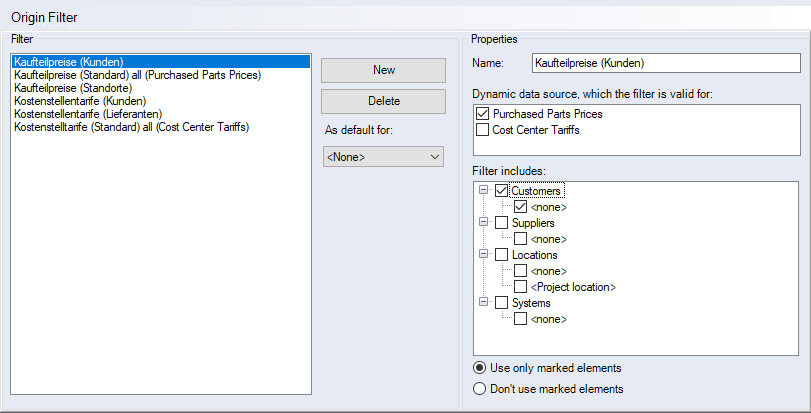 Origin Filter Interface